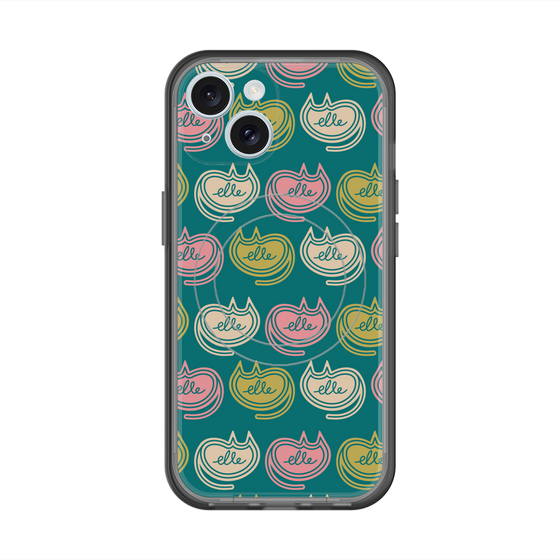 スリムプロテクションプレミアムケース with MagSafe［ ELLE - Cat Pattern - グリーン ］