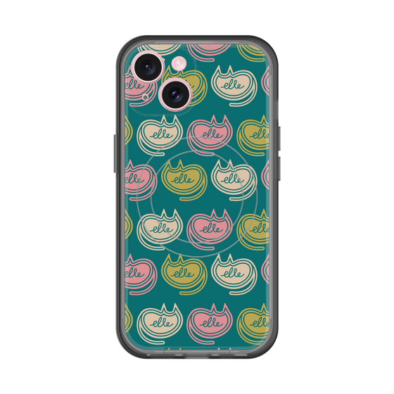 スリムプロテクションプレミアムケース with MagSafe［ ELLE - Cat Pattern - グリーン ］