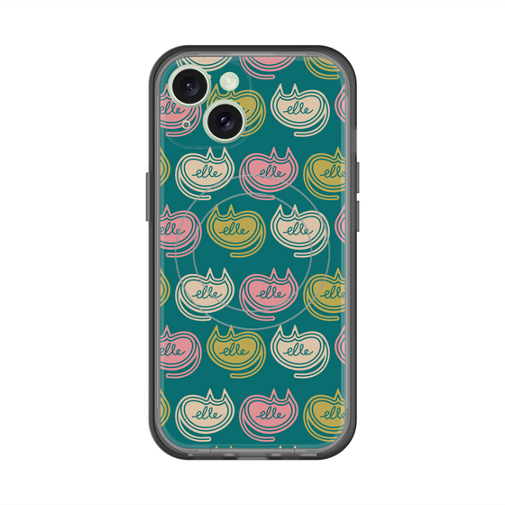 スリムプロテクションプレミアムケース with MagSafe［ ELLE - Cat Pattern - グリーン ］