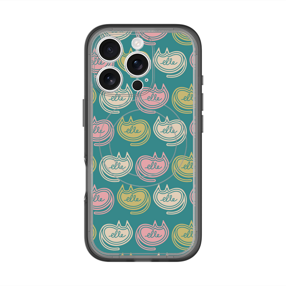 スリムプロテクションプレミアムケース with MagSafe［ ELLE - Cat Pattern - グリーン ］