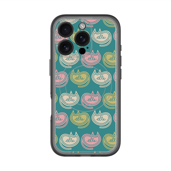 スリムプロテクションプレミアムケース with MagSafe［ ELLE - Cat Pattern - グリーン ］