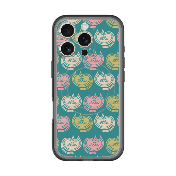 スリムプロテクションプレミアムケース with MagSafe［ ELLE - Cat Pattern - グリーン ］