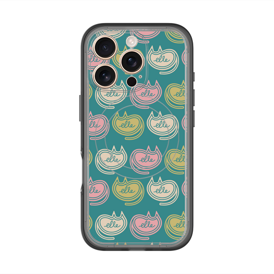 スリムプロテクションプレミアムケース with MagSafe［ ELLE - Cat Pattern - グリーン ］