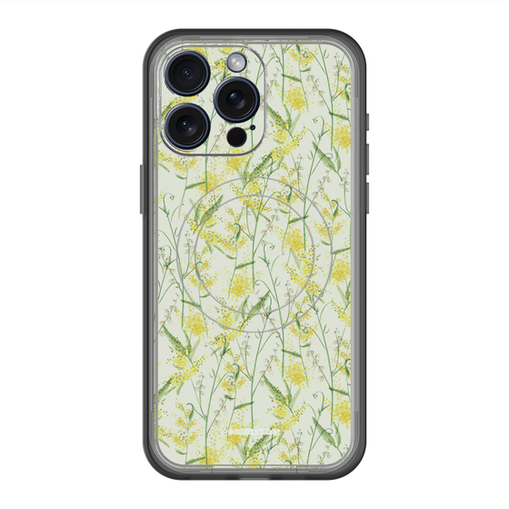 スリムプロテクションプレミアムケース with MagSafe［ 日比谷花壇 - DelicateGeometry - ライトグリーン ］