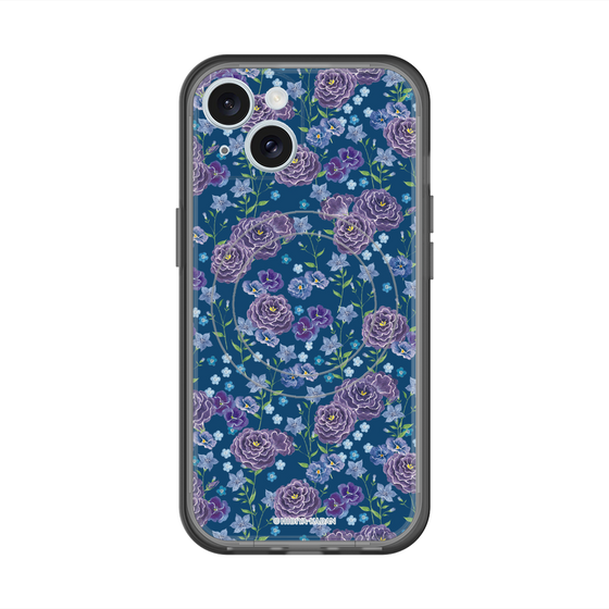 スリムプロテクションプレミアムケース with MagSafe［ 日比谷花壇 - FloralSymphony - ネイビー ］