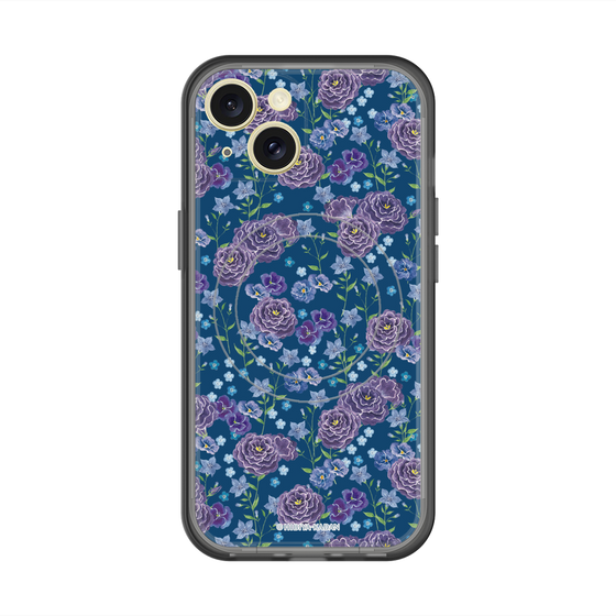 スリムプロテクションプレミアムケース with MagSafe［ 日比谷花壇 - FloralSymphony - ネイビー ］