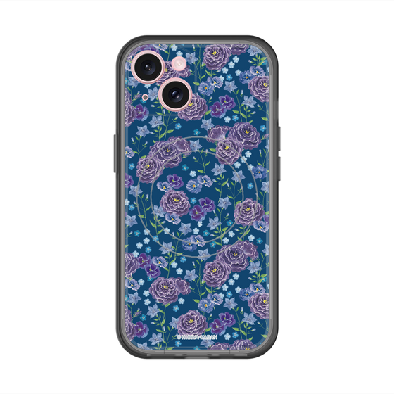 スリムプロテクションプレミアムケース with MagSafe［ 日比谷花壇 - FloralSymphony - ネイビー ］