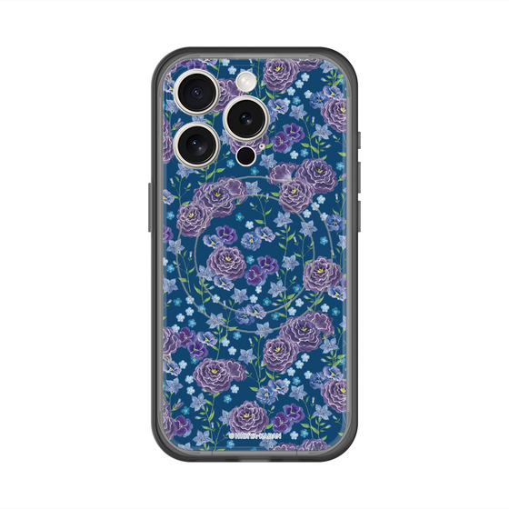 スリムプロテクションプレミアムケース with MagSafe［ 日比谷花壇 - FloralSymphony - ネイビー ］