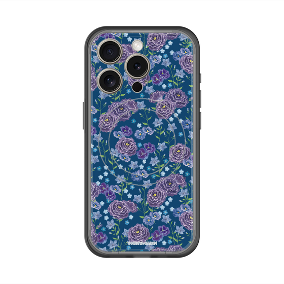 スリムプロテクションプレミアムケース with MagSafe［ 日比谷花壇 - FloralSymphony - ネイビー ］