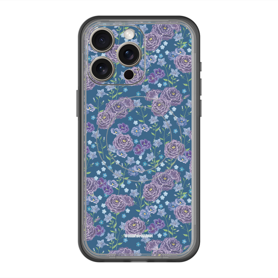 スリムプロテクションプレミアムケース with MagSafe［ 日比谷花壇 - FloralSymphony - ネイビー ］