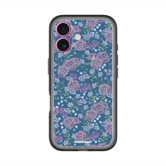 スリムプロテクションプレミアムケース with MagSafe［ 日比谷花壇 - FloralSymphony - ネイビー ］