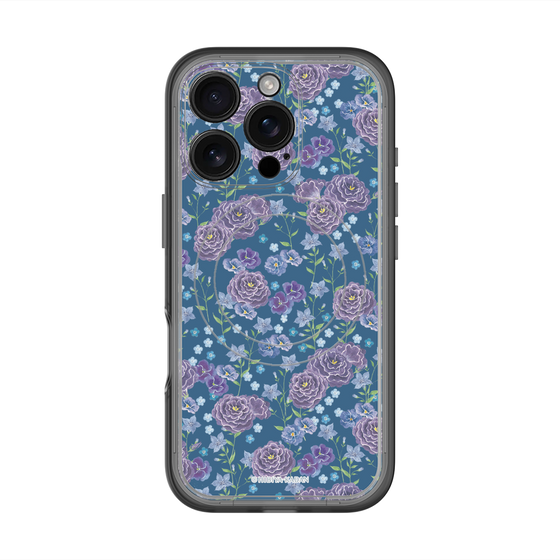 スリムプロテクションプレミアムケース with MagSafe［ 日比谷花壇 - FloralSymphony - ネイビー ］