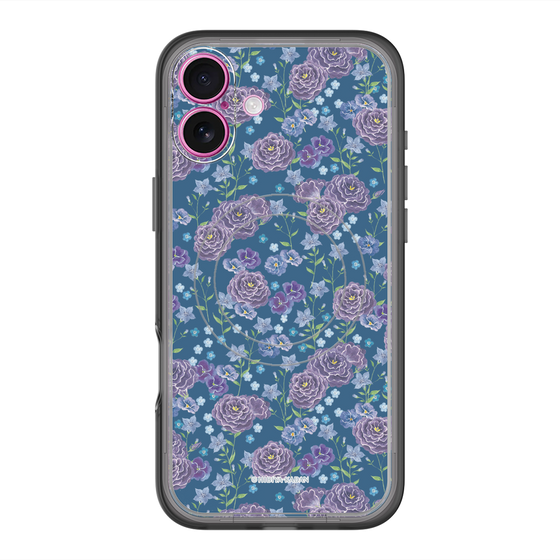 スリムプロテクションプレミアムケース with MagSafe［ 日比谷花壇 - FloralSymphony - ネイビー ］