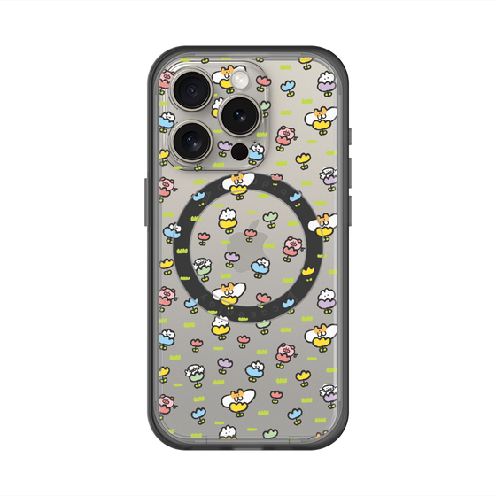 スリムプロテクションプレミアムケース with MagSafe［ もくもくちゃん - フラワー - 総柄 ］