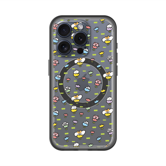 スリムプロテクションプレミアムケース with MagSafe［ もくもくちゃん - フラワー - 総柄 ］