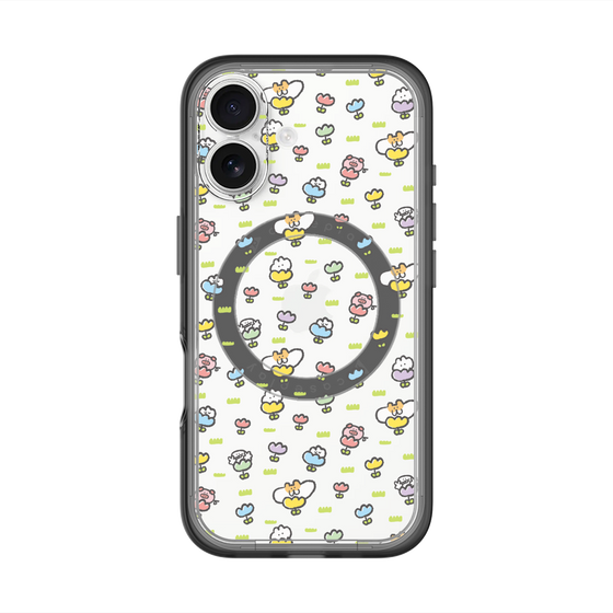 スリムプロテクションプレミアムケース with MagSafe［ もくもくちゃん - フラワー - 総柄 ］