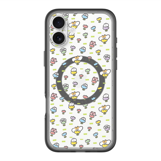 スリムプロテクションプレミアムケース with MagSafe［ もくもくちゃん - フラワー - 総柄 ］