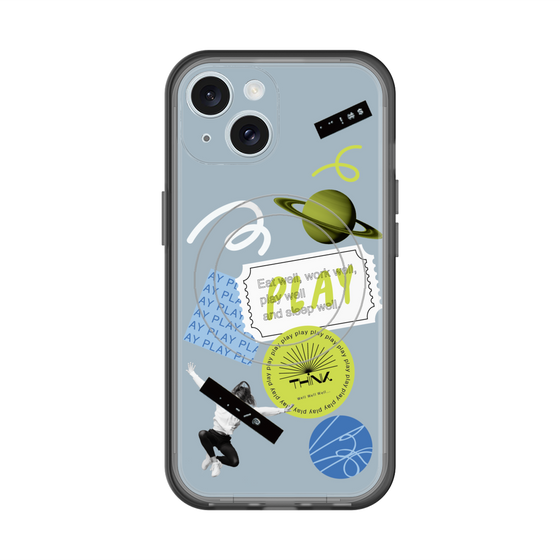 スリムプロテクションプレミアムケース with MagSafe［ Playful sticker - Dusty Blue ］