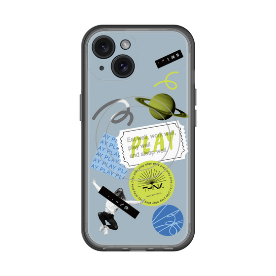 スリムプロテクションプレミアムケース with MagSafe［ Playful sticker - Dusty Blue ］