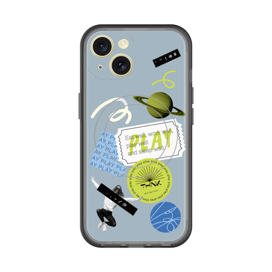 スリムプロテクションプレミアムケース with MagSafe［ Playful sticker - Dusty Blue ］