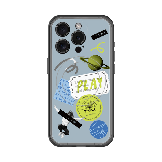 スリムプロテクションプレミアムケース with MagSafe［ Playful sticker - Dusty Blue ］
