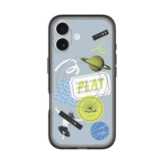 スリムプロテクションプレミアムケース with MagSafe［ Playful sticker - Dusty Blue ］