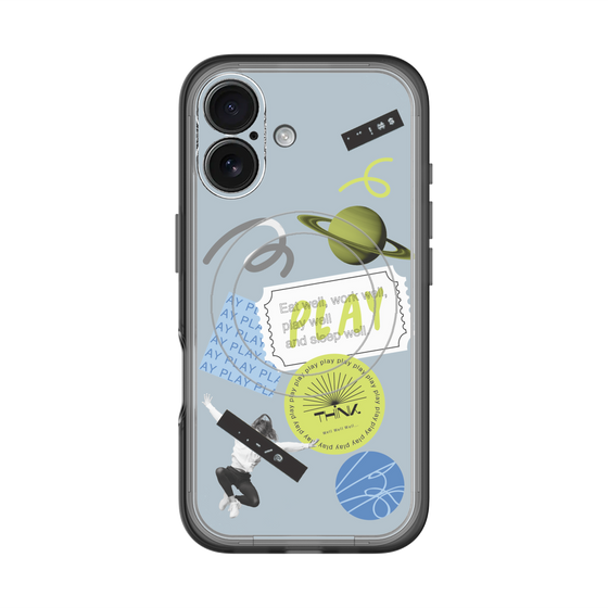 スリムプロテクションプレミアムケース with MagSafe［ Playful sticker - Dusty Blue ］