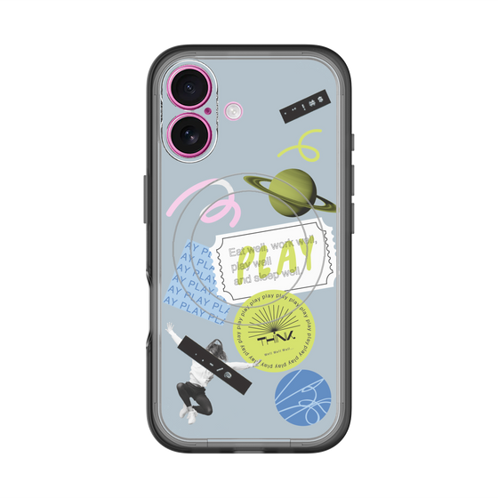 スリムプロテクションプレミアムケース with MagSafe［ Playful sticker - Dusty Blue ］