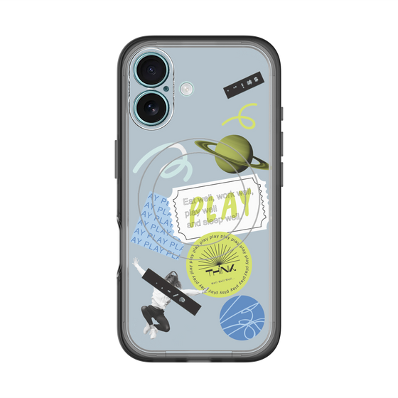 スリムプロテクションプレミアムケース with MagSafe［ Playful sticker - Dusty Blue ］