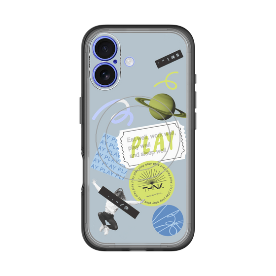 スリムプロテクションプレミアムケース with MagSafe［ Playful sticker - Dusty Blue ］