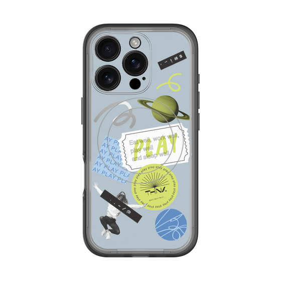 スリムプロテクションプレミアムケース with MagSafe［ Playful sticker - Dusty Blue ］