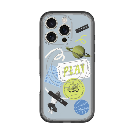 スリムプロテクションプレミアムケース with MagSafe［ Playful sticker - Dusty Blue ］