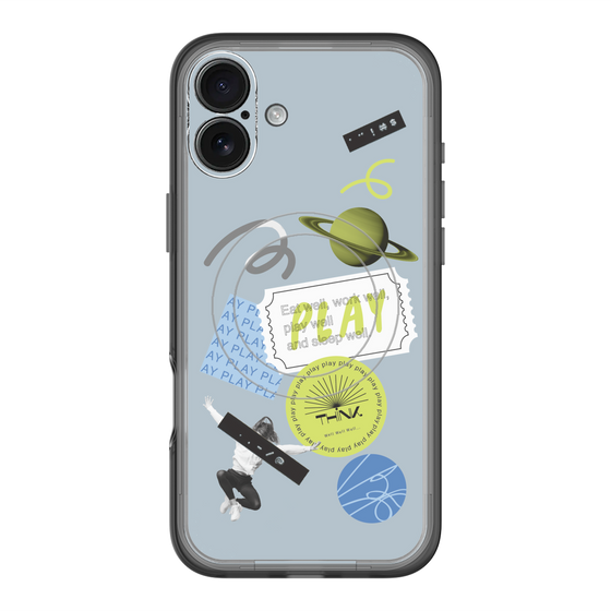 スリムプロテクションプレミアムケース with MagSafe［ Playful sticker - Dusty Blue ］