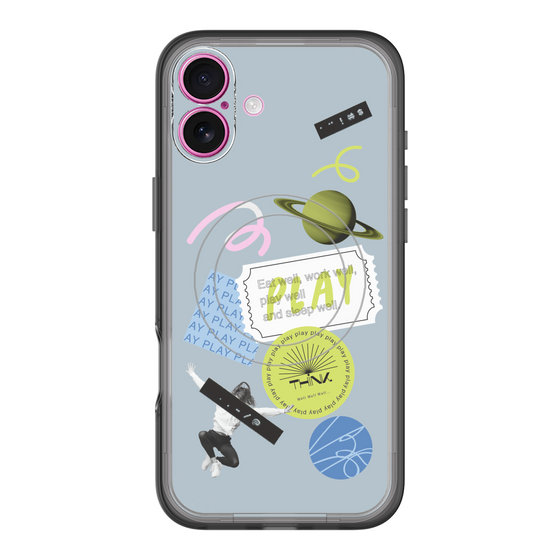 スリムプロテクションプレミアムケース with MagSafe［ Playful sticker - Dusty Blue ］