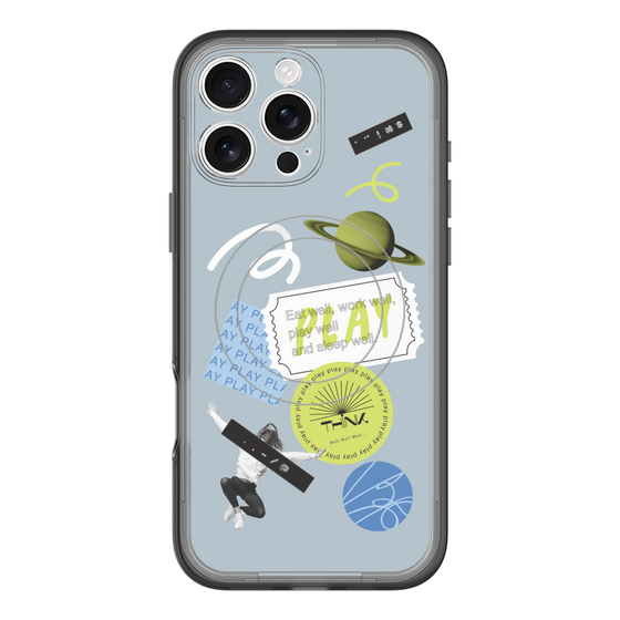 スリムプロテクションプレミアムケース with MagSafe［ Playful sticker - Dusty Blue ］