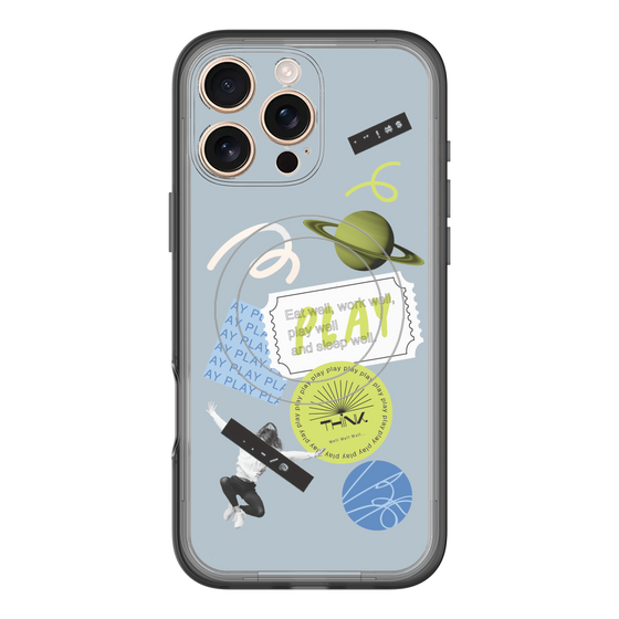 スリムプロテクションプレミアムケース with MagSafe［ Playful sticker - Dusty Blue ］