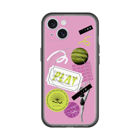 スリムプロテクションプレミアムケース with MagSafe［ Playful sticker - Dusty Pink ］