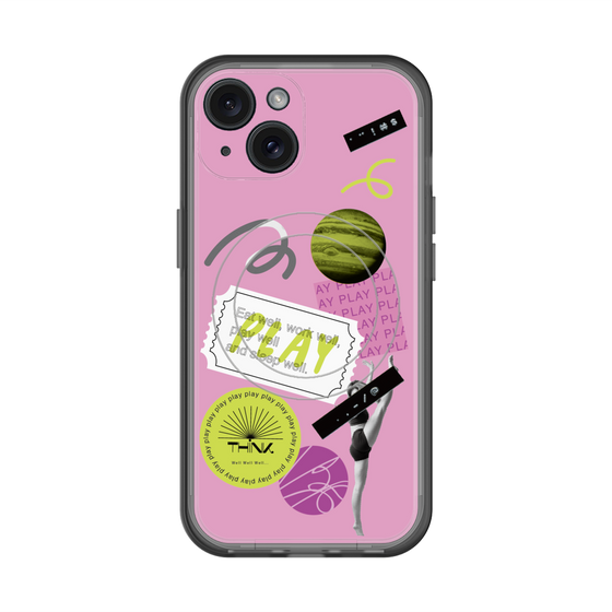 スリムプロテクションプレミアムケース with MagSafe［ Playful sticker - Dusty Pink ］