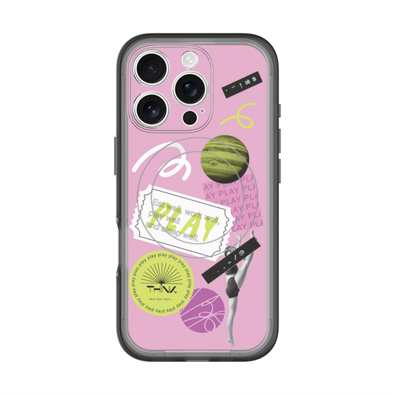 スリムプロテクションプレミアムケース with MagSafe［ Playful sticker - Dusty Pink ］