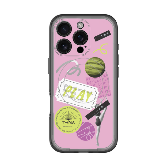 スリムプロテクションプレミアムケース with MagSafe［ Playful sticker - Dusty Pink ］
