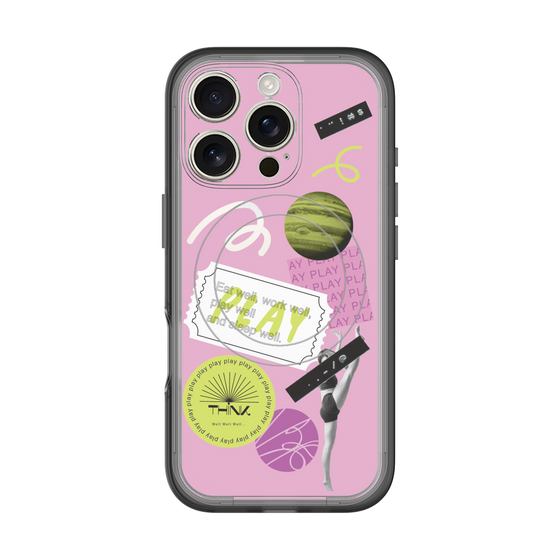 スリムプロテクションプレミアムケース with MagSafe［ Playful sticker - Dusty Pink ］