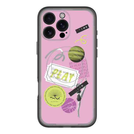 スリムプロテクションプレミアムケース with MagSafe［ Playful sticker - Dusty Pink ］