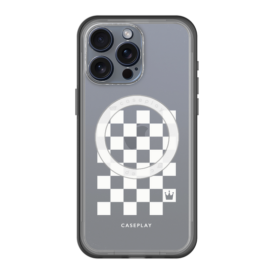 スリムプロテクションプレミアムケース with MagSafe［ Racing checkered flag White - レーシングチェッカーフラッグ ホワイト ］