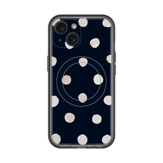 スリムプロテクションプレミアムケース with MagSafe［ 水彩ドット・レトロカラー - Navy ］
