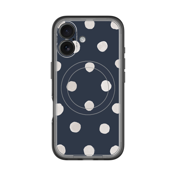 スリムプロテクションプレミアムケース with MagSafe［ 水彩ドット・レトロカラー - Navy ］
