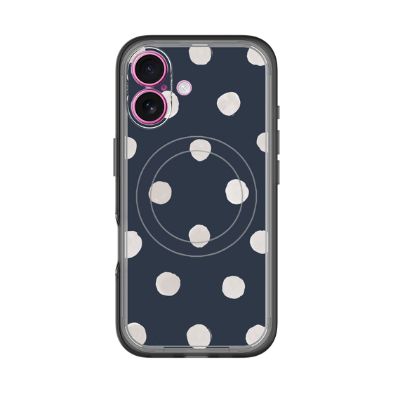 スリムプロテクションプレミアムケース with MagSafe［ 水彩ドット・レトロカラー - Navy ］