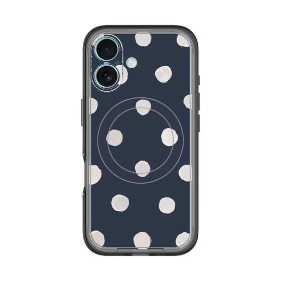 スリムプロテクションプレミアムケース with MagSafe［ 水彩ドット・レトロカラー - Navy ］