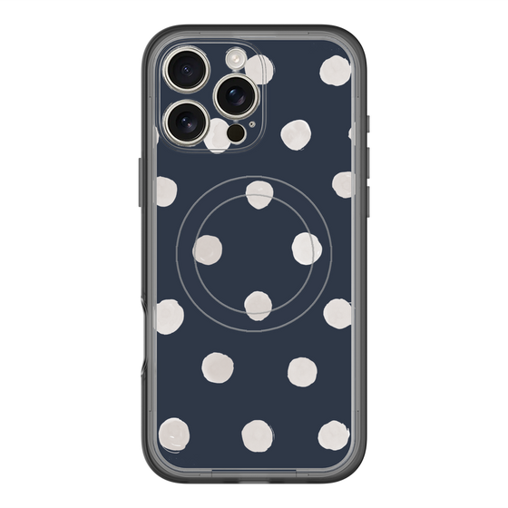スリムプロテクションプレミアムケース with MagSafe［ 水彩ドット・レトロカラー - Navy ］