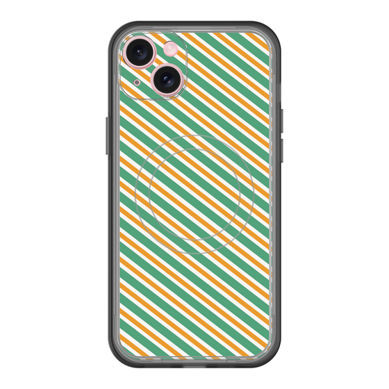 スリムプロテクションプレミアムケース with MagSafe［ Small Stripe - Green × Orange ］