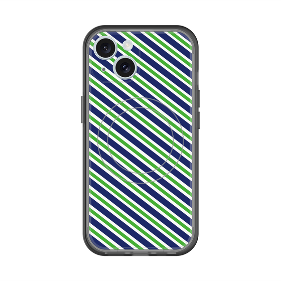 スリムプロテクションプレミアムケース with MagSafe［ Small Stripe - Navy × Green ］